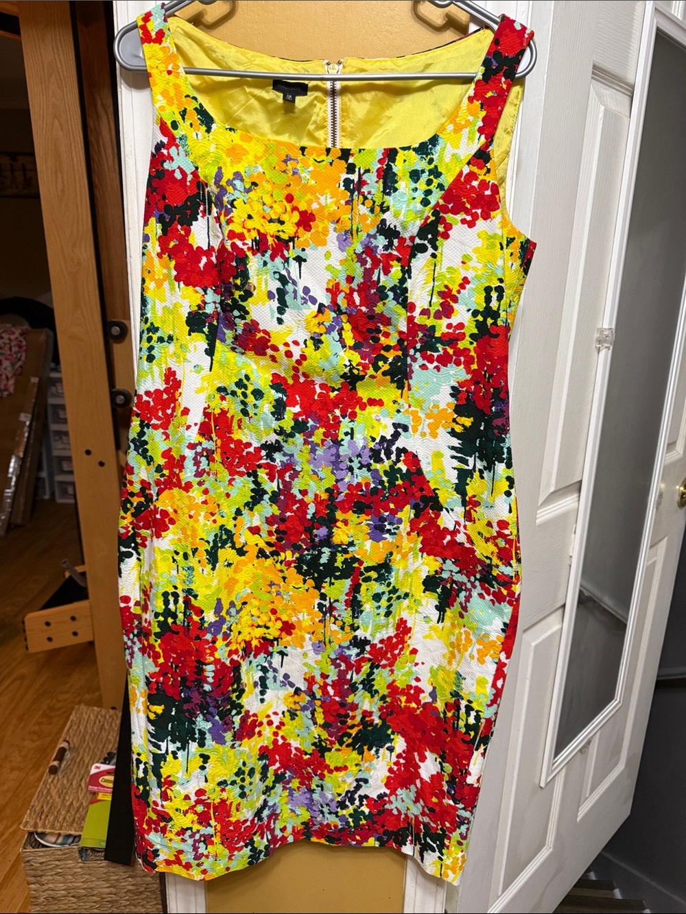 Madison Vibrant Multi Floral Sheath Midi Dress Size 12 Cotton Lined Cocktail